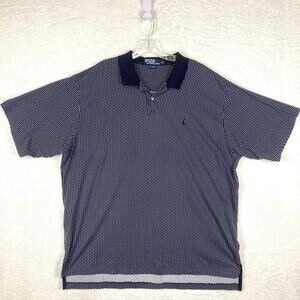 VTG Polo Ralph Lauren Mens 2XL Navy Blue White Polka Dot Golf Preppy Dad Shirt